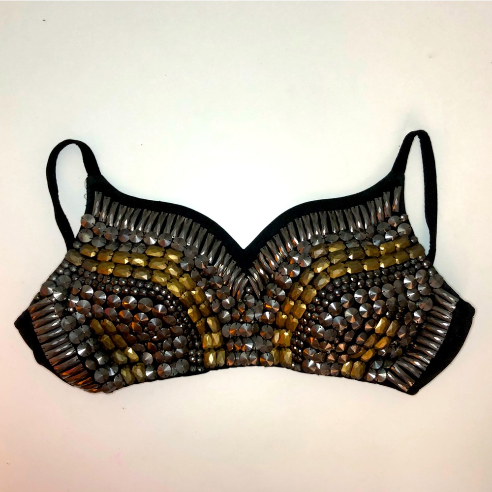 Beaded Bra Top, Adjustable back strap, Gold and Silver beads